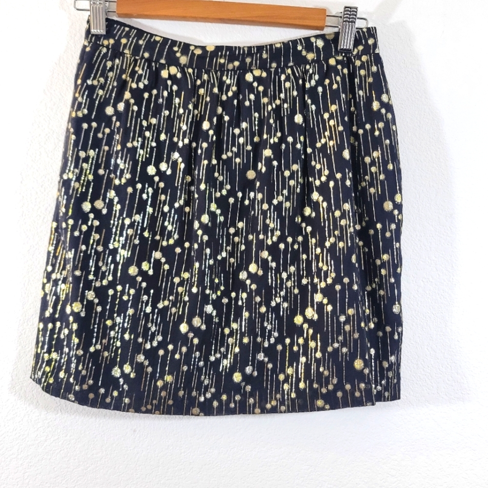 BARNEY'S NEW YORK CO-OP black metallic festive dot lightweight silk mini skirt